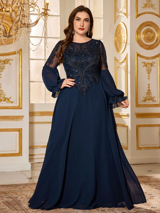 UNITHORSE Plus Size Beaded Sequin Evening Dress