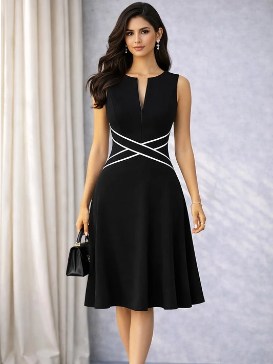Women’s Sleeveless Vintage Zip Front Fit & Flare Dress