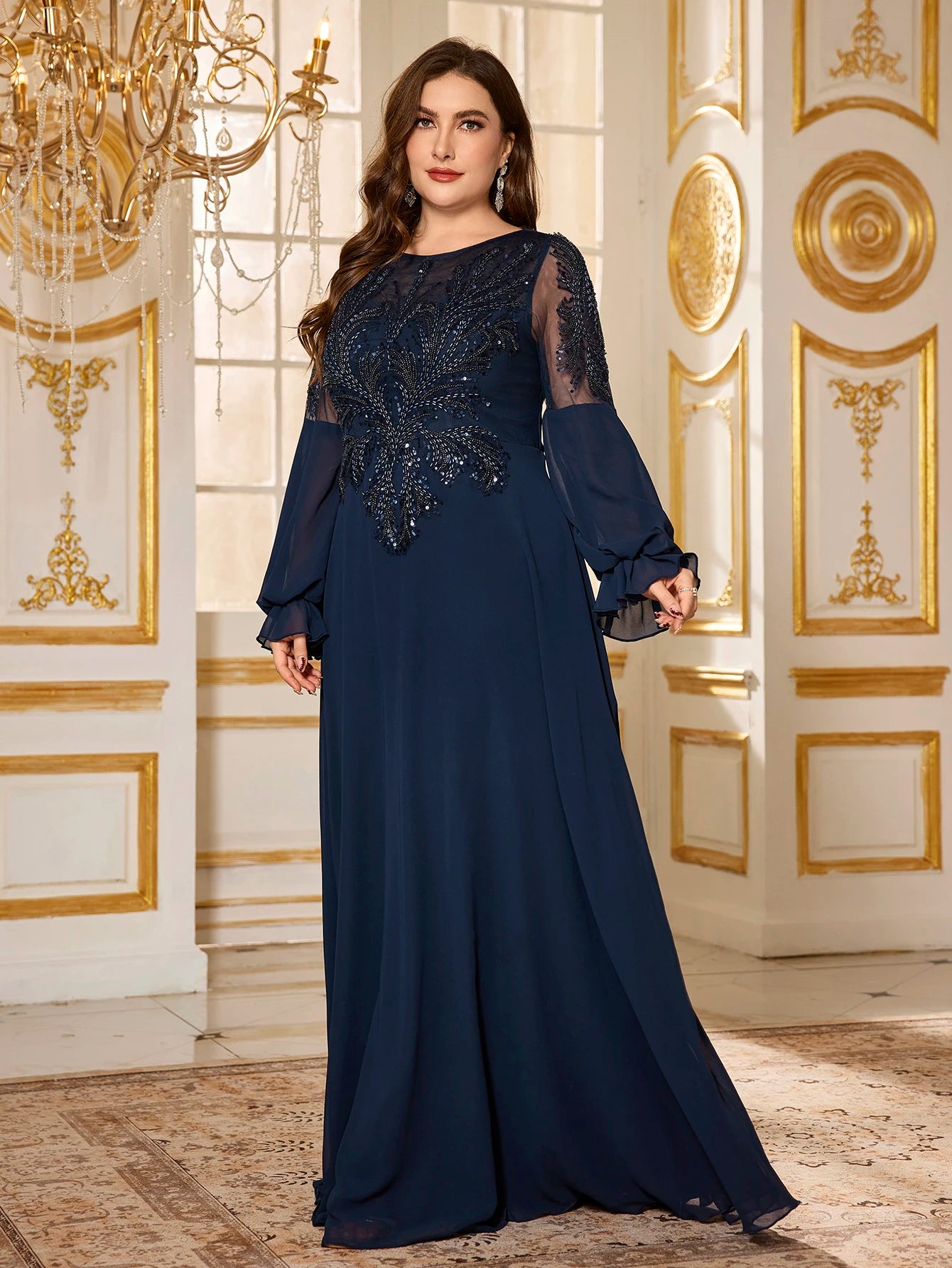 UNITHORSE Plus Size Beaded Sequin Evening Dress