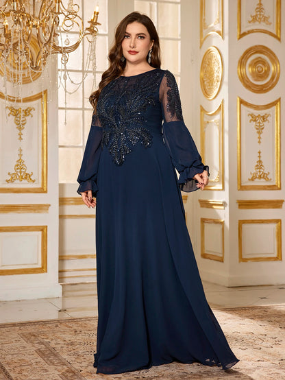 UNITHORSE Plus Size Beaded Sequin Evening Dress