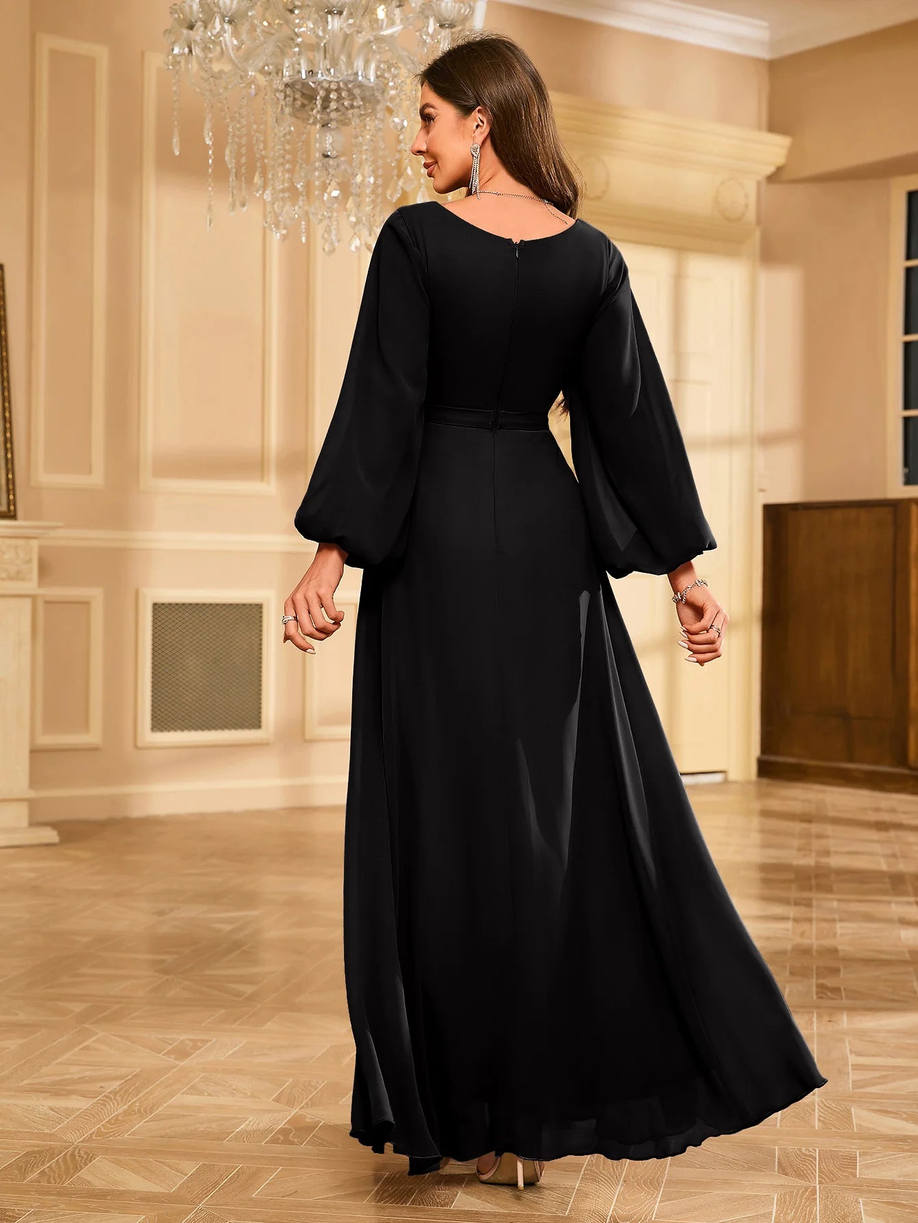 UNITHORSE Glitter Lantern Sleeve Party Dress