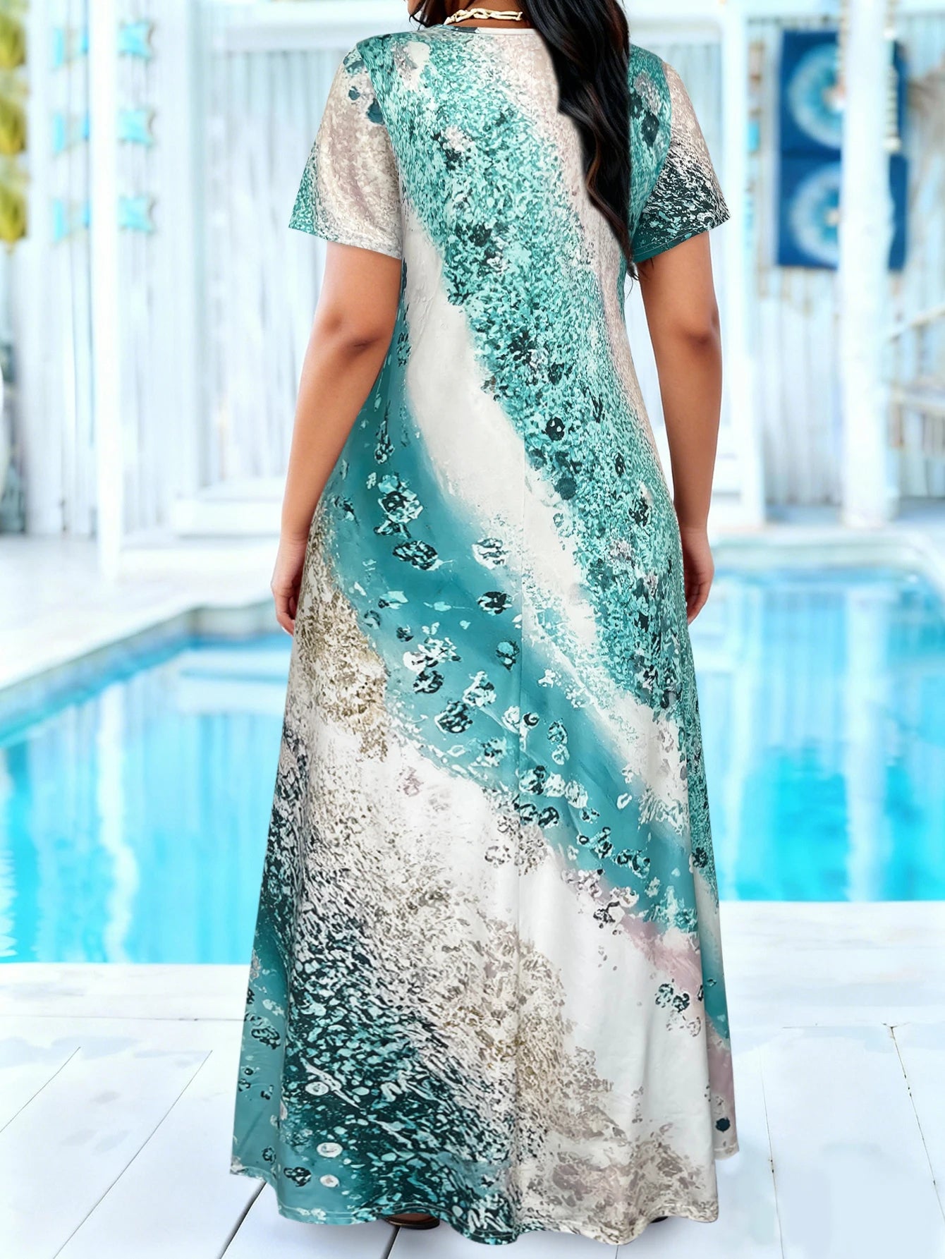 Plus Size Teal Abstract Floral Maxi Sundress
