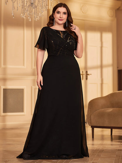 UNITHORSE Plus Size Sequin Chiffon Party Dress