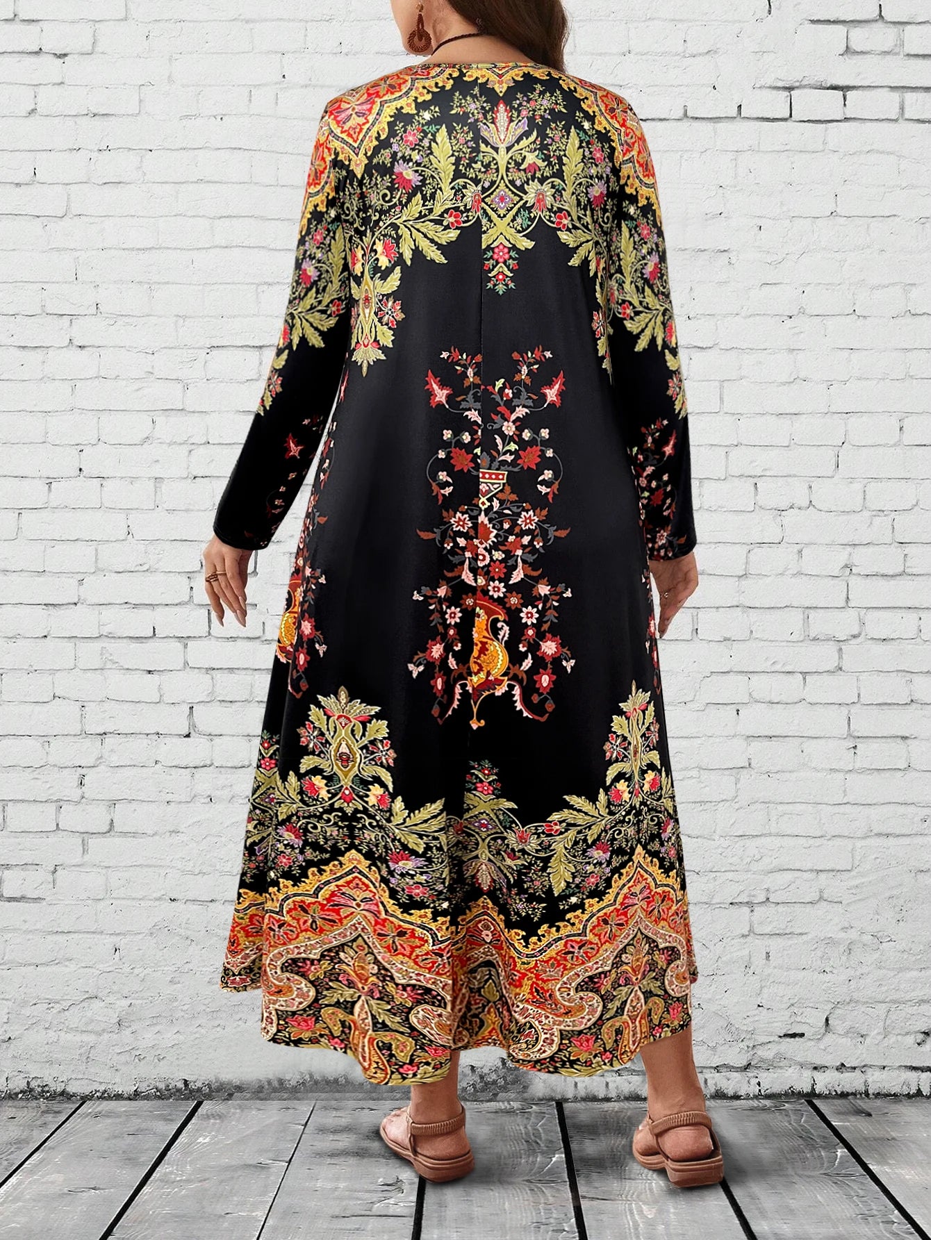 Plus Size Boho Floral V-Neck Maxi Dress