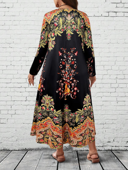 Plus Size Boho Floral V-Neck Maxi Dress