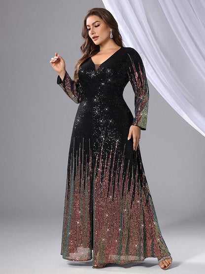 TOLEEN Plus Size Sequin Beaded Evening Gown