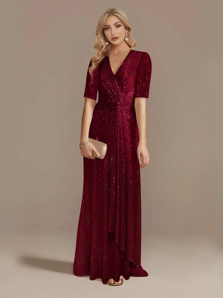 Luxury Sequin V-Neck Floor-Length Evening Gown for Women