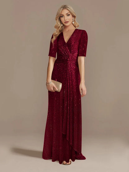 Luxury Sequin V-Neck Floor-Length Evening Gown for Women