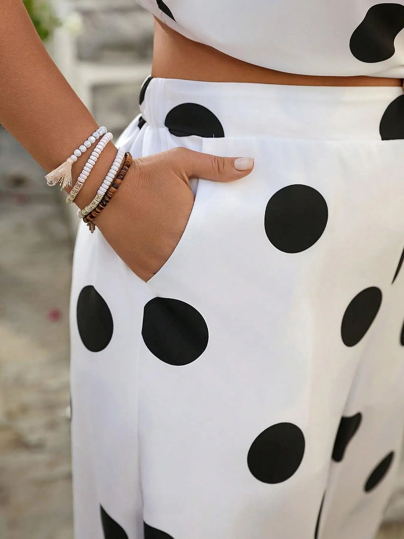 Plus Size Polka Dot Top & Wide Leg Pants Set
