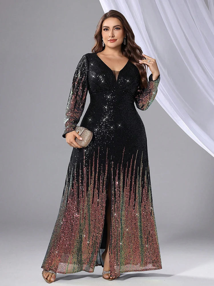 TOLEEN Plus Size Sequin Beaded Evening Gown