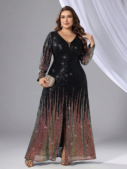 TOLEEN Plus Size Sequin Beaded Evening Gown