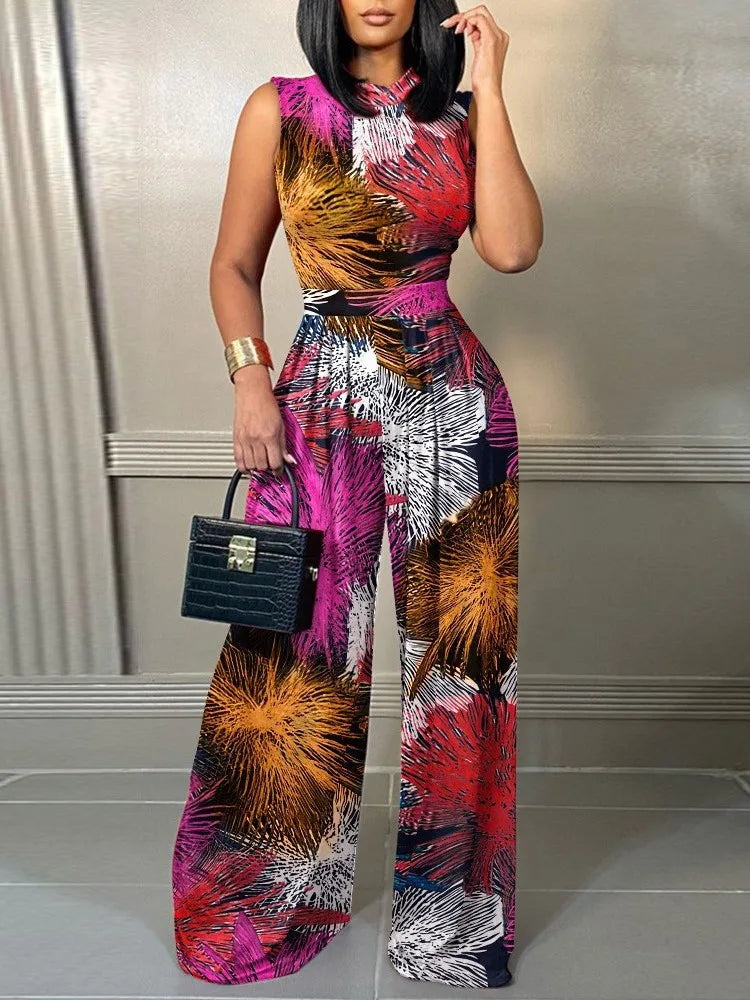 Women’s Printed Sleeveless Wide Leg Jumpsuit