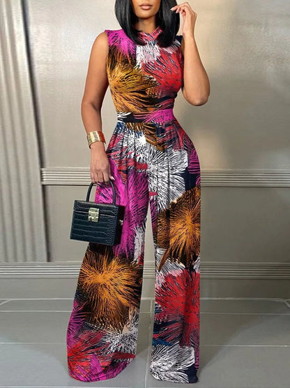Women’s Printed Sleeveless Wide Leg Jumpsuit