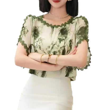 Plus Size Printed Slim Fit Summer Top