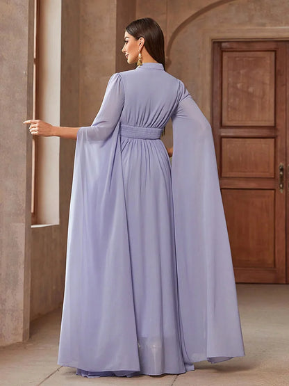 TOLEEN Embroidered Cape Sleeve Arabian Evening Dress