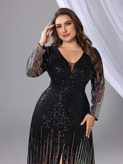 TOLEEN Plus Size Sequin Beaded Evening Gown