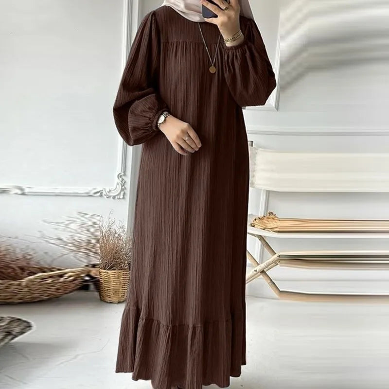 Women's Retro Long Sleeve Ruffle Hem Maxi Dress