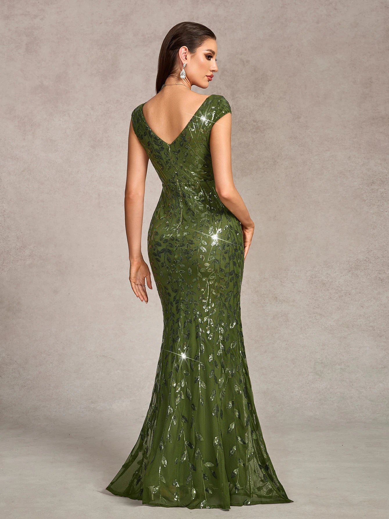 Elegant V-Neck Sequin Mermaid Evening Gown for Women
