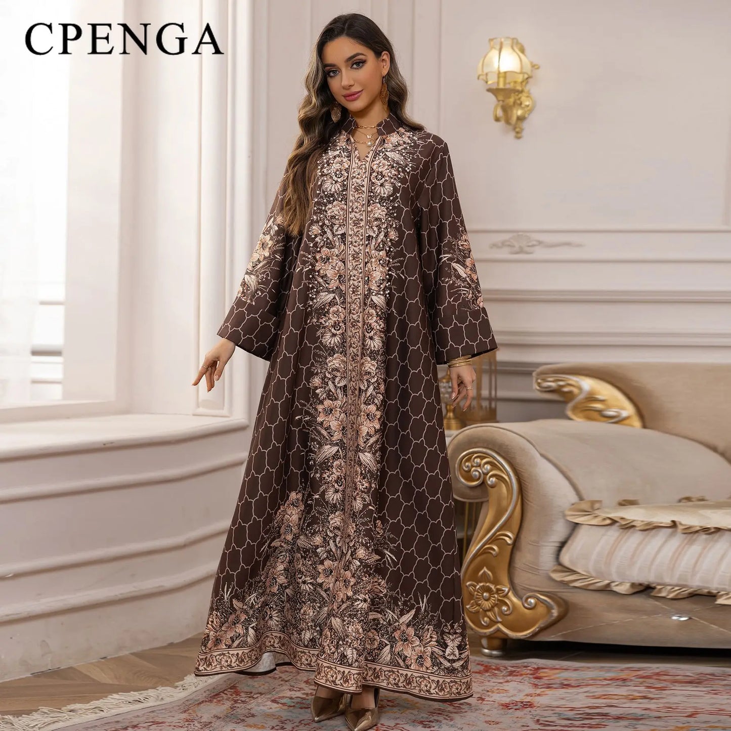 Luxury Dubai Bedazzled Abaya Kaftan Dress for Women