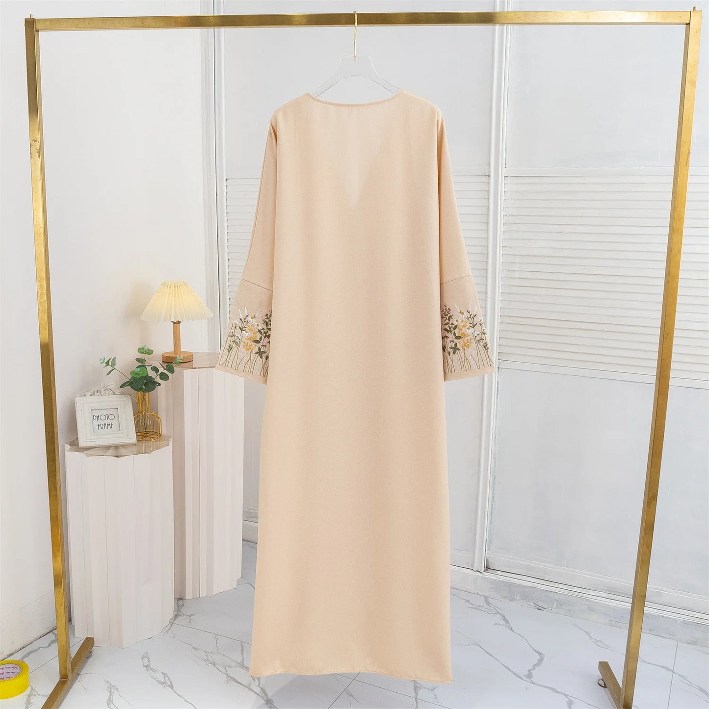 Floral Embroidered Open Front Abaya Cardigan for Women