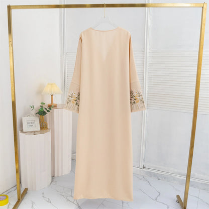 Floral Embroidered Open Front Abaya Cardigan for Women
