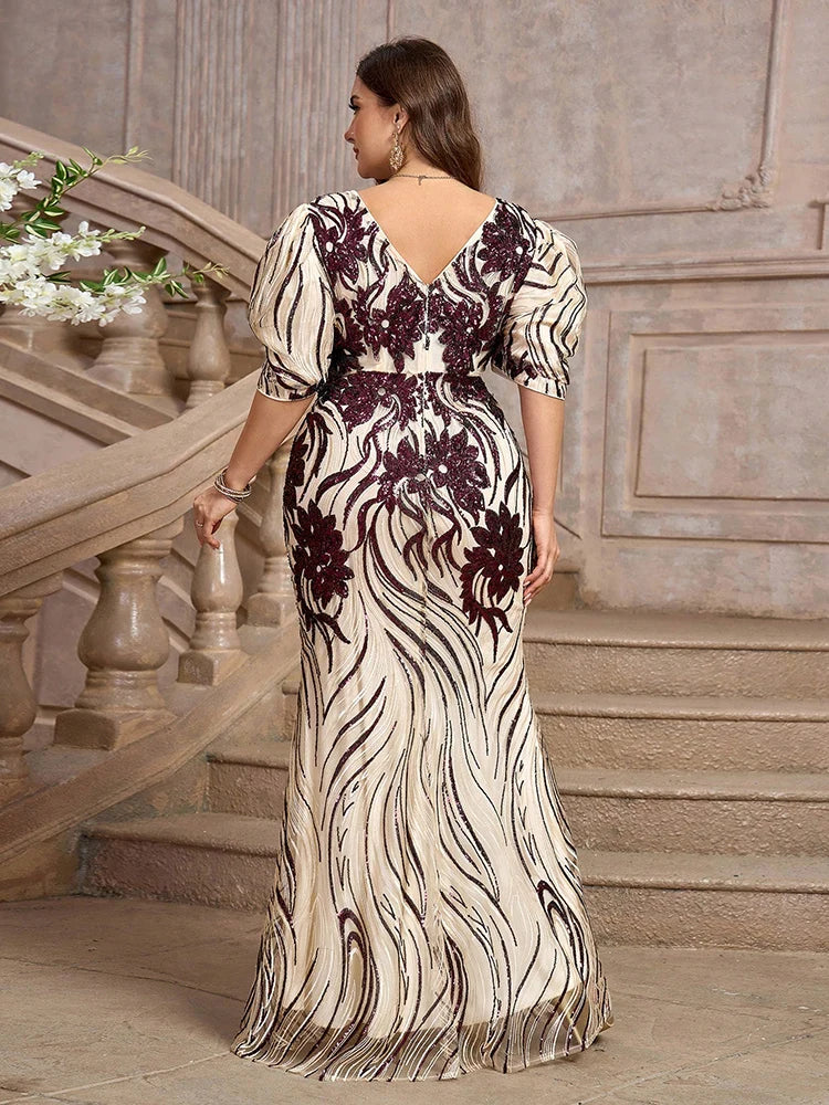 TOLEEN Plus Size Sequin Embroidery Evening Gown