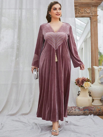 TOLEEN Plus Size Floral Print Velvet Maxi Dress