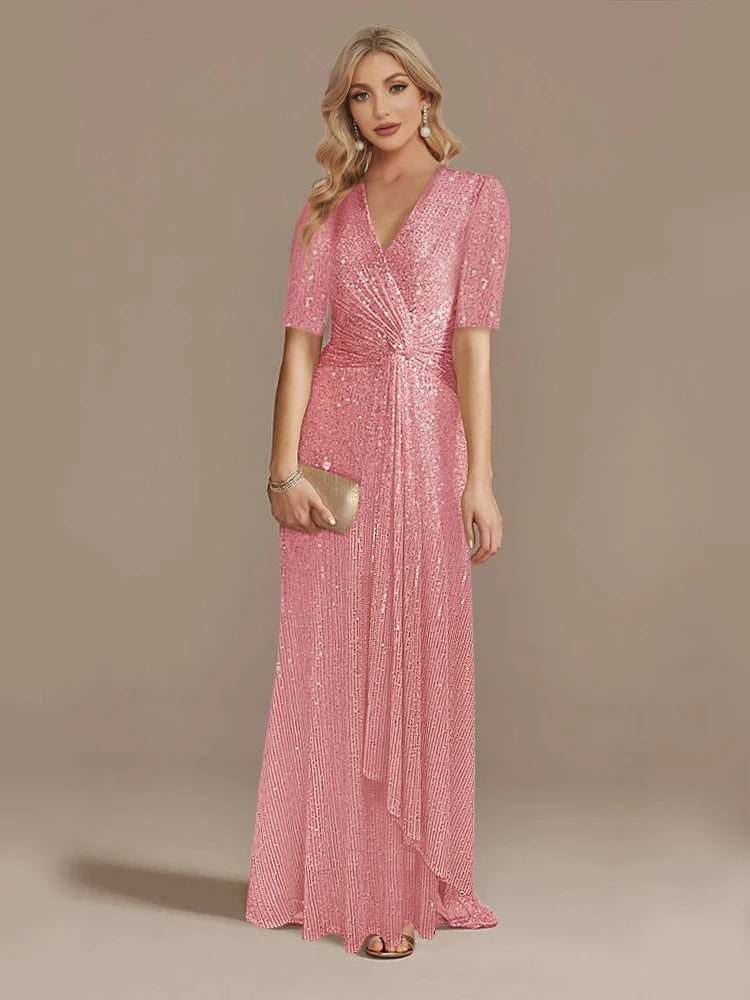 Luxury Sequin V-Neck Floor-Length Evening Gown for Women