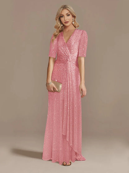Luxury Sequin V-Neck Floor-Length Evening Gown for Women