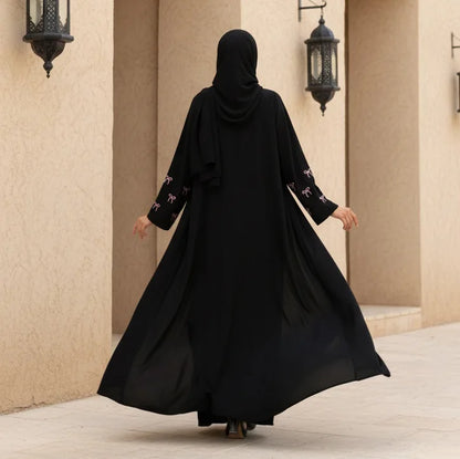 Eid Bow Embroidery Abaya & Hijab 2-Piece Set for Women