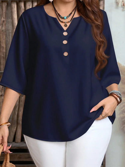 Plus Size Solid Color V-Neck Casual Top