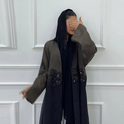 Fashionable 3D Patch Open Cardigan Abaya for Women