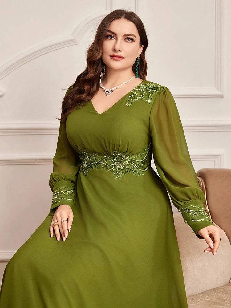 TOLEEN Plus Size Embroidery Patchwork Evening Maxi Dress