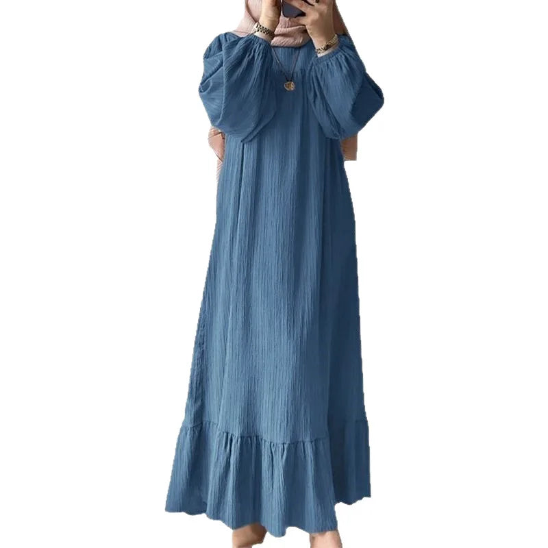 Women's Retro Long Sleeve Ruffle Hem Maxi Dress