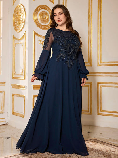 UNITHORSE Plus Size Beaded Sequin Evening Dress