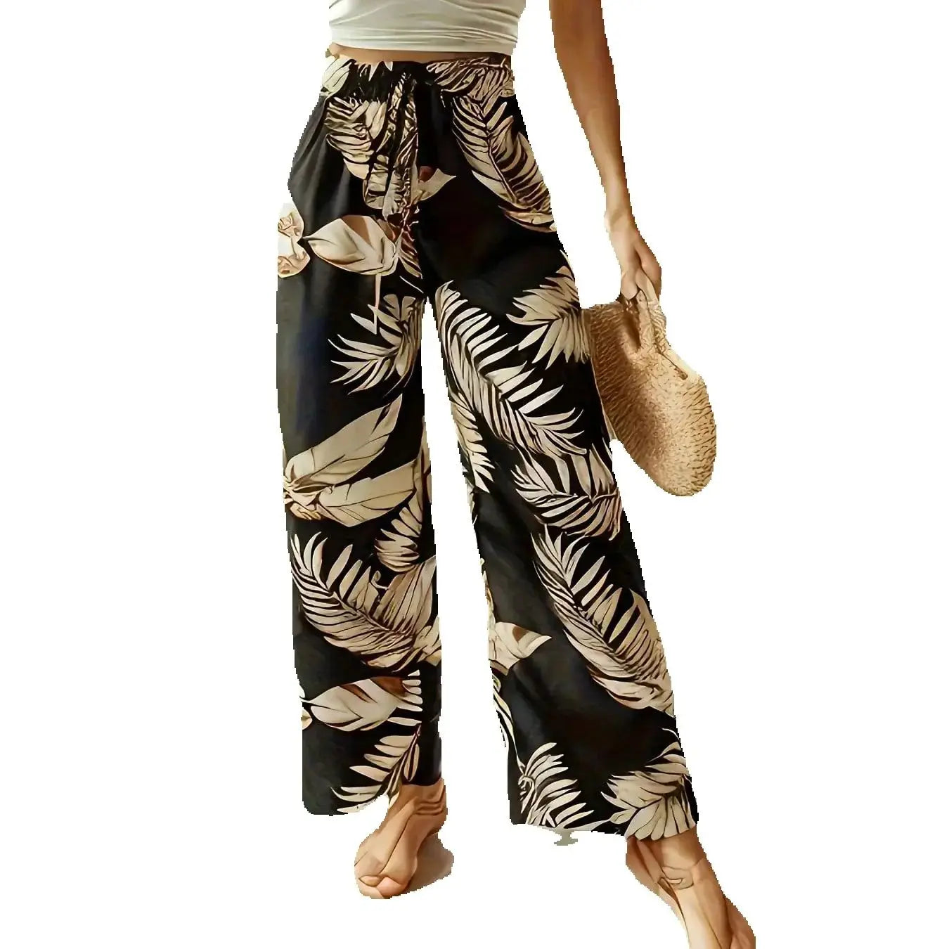 Women’s Bohemian Leaf Print Wide Leg Pants