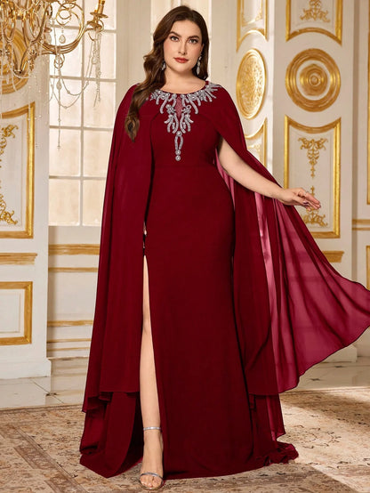UNITHORSE Plus Size Chiffon Evening Dress
