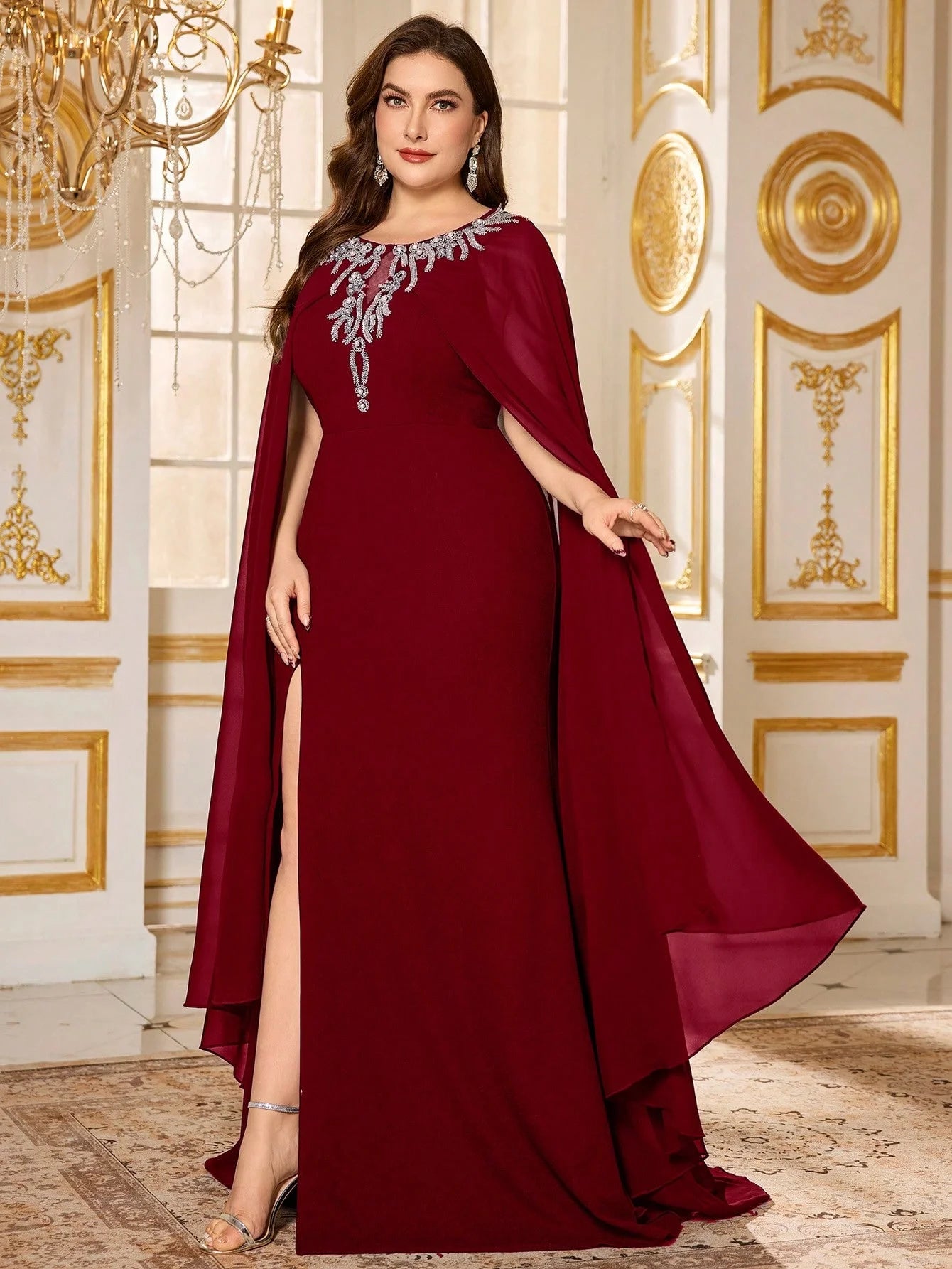 UNITHORSE Plus Size Chiffon Evening Dress