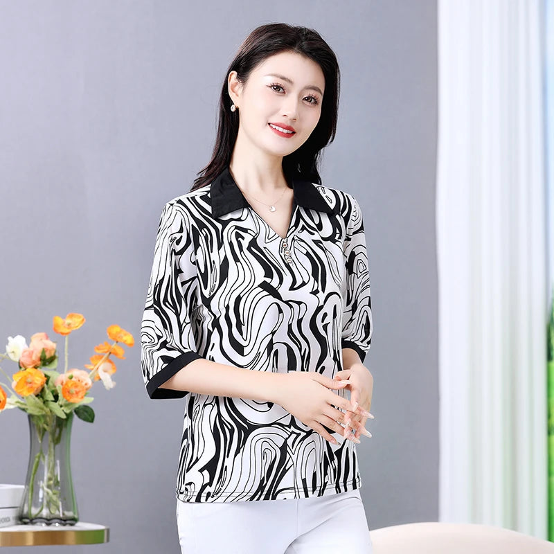 Plus Size Geometric Texture Casual Blouse
