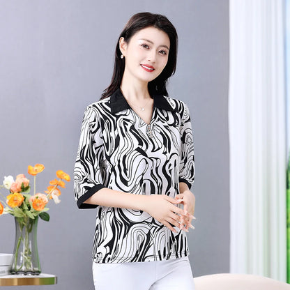 Plus Size Geometric Texture Casual Blouse