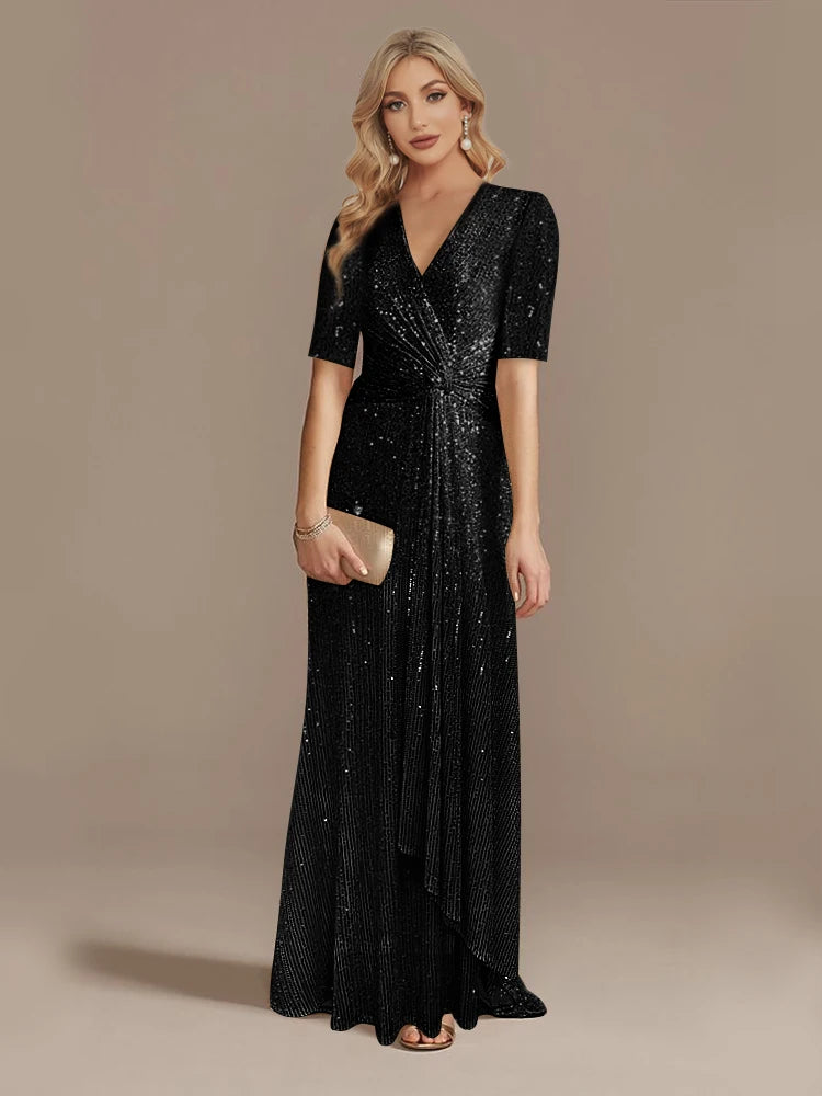 Luxury Sequin V-Neck Floor-Length Evening Gown for Women