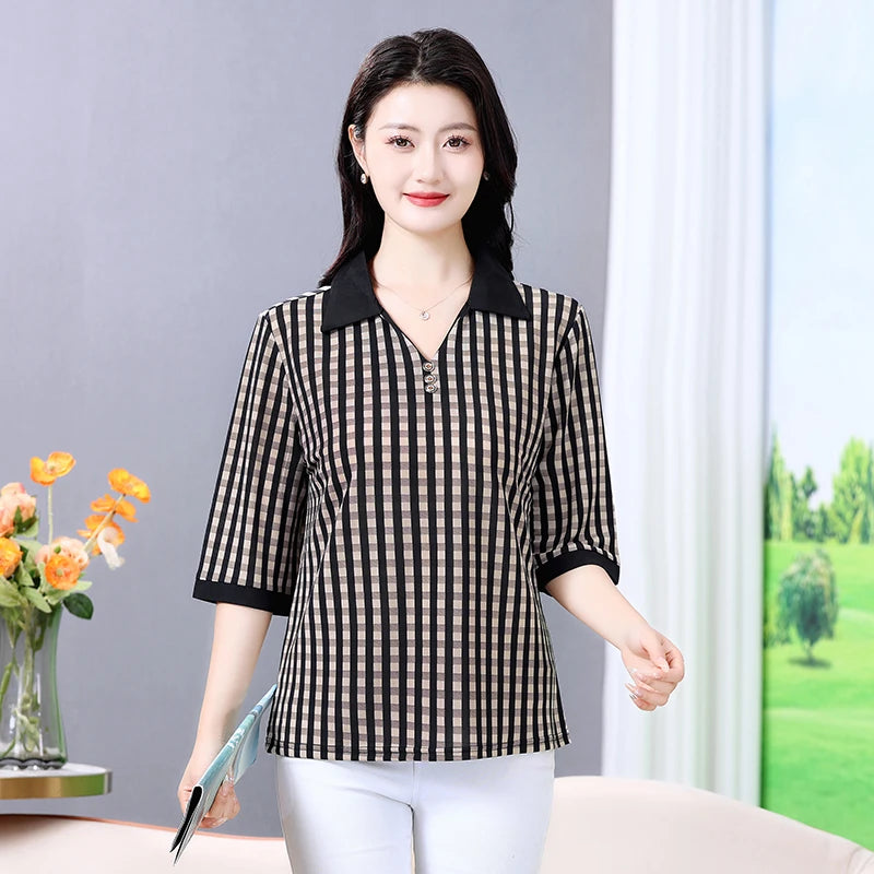 Plus Size Geometric Texture Casual Blouse