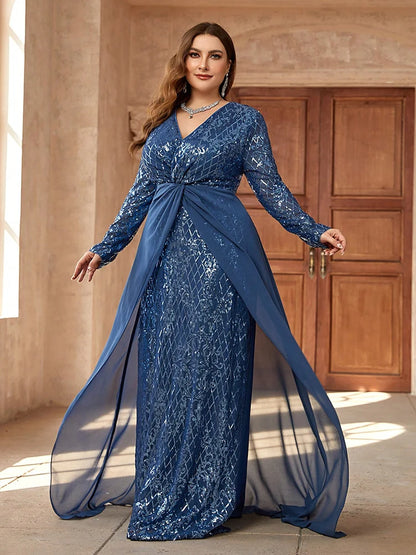 TOLEEN Plus Size Twist Knot Sequin Evening Gown