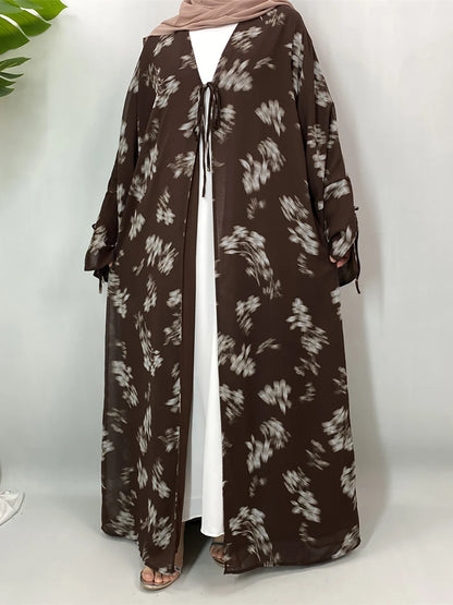 Women's Floral Print Chiffon Open Abaya Kimono