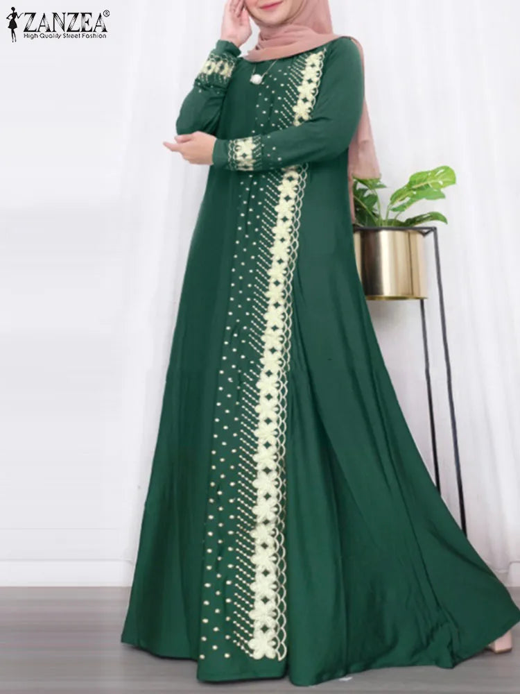 ZANZEA Floral Print Long Sleeve Abaya Maxi Dress for Women
