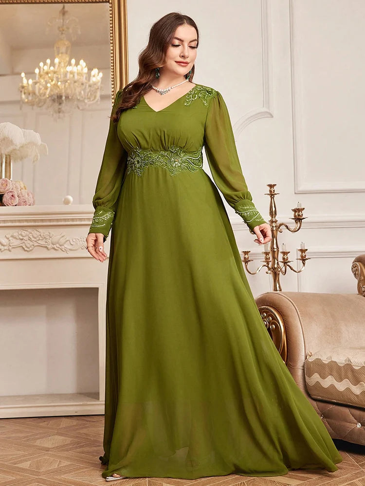 TOLEEN Plus Size Embroidery Patchwork Evening Maxi Dress