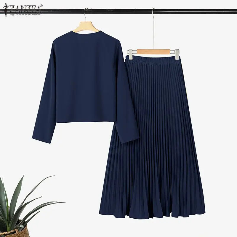 ZANZEA Elegant Long Sleeve Dress & Skirt Set for Women
