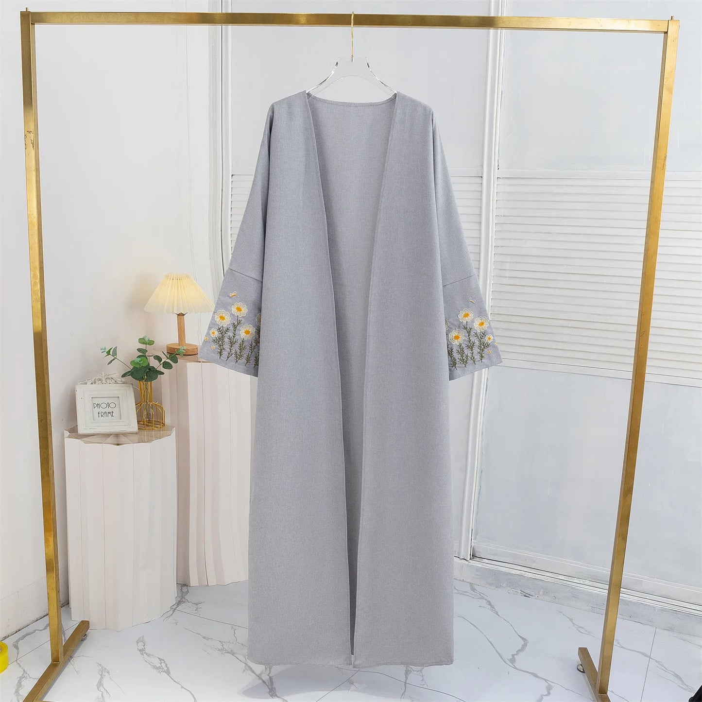 Floral Embroidered Open Front Abaya Cardigan for Women