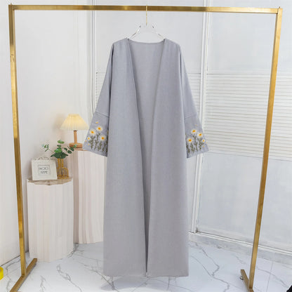 Floral Embroidered Open Front Abaya Cardigan for Women