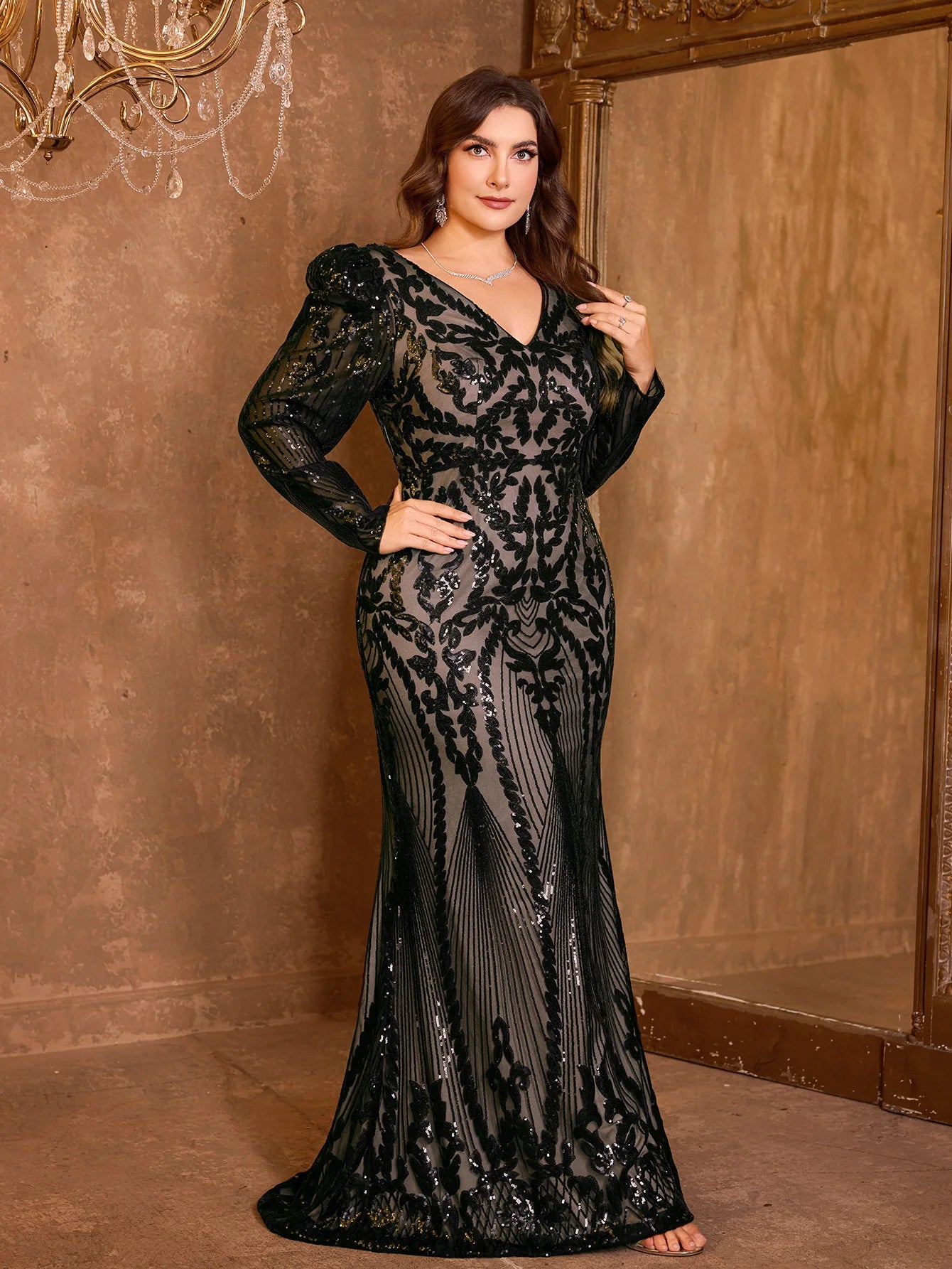 UNITHORSE Plus Size Sequin Mermaid Evening Gown